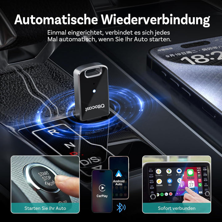 (Neues 2025 Modell) OTTOCAST 2-in-1 Wireless Carplay Android Auto Adapter, OTTO CAST Mini Edge für i
