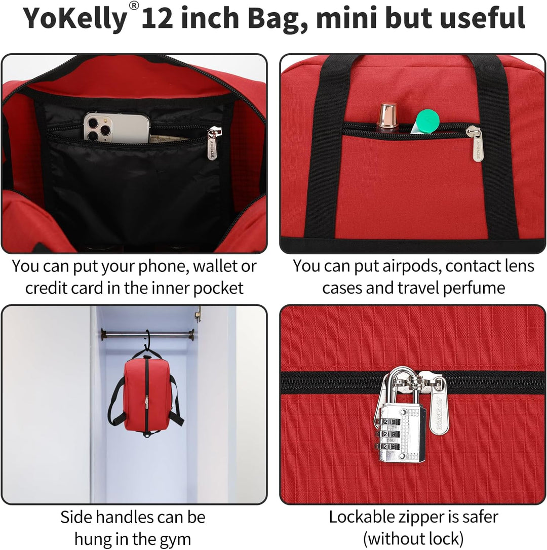 Sporttasche klein, Reisetasche 12L Mini Handgepäck Tasche für Weekender, Fitnesstasche 30x20x25cm-Ro