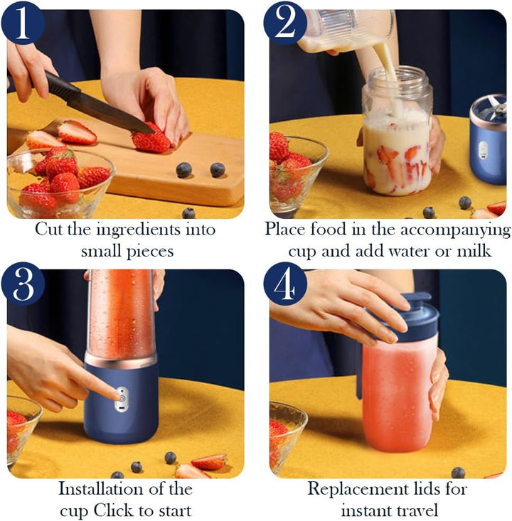 Tragbarer Mixer, 400ml Smoothie Maker to Go mit Reisedeckel fresh juice mixer USB Mini-Mixer mit 6 K