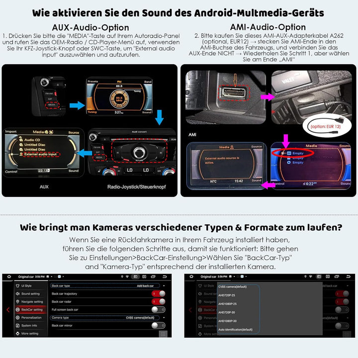 Erisin 10,25" 8-Kern 4GB RAM+64GB ROM Android 14 Autoradio Bluetooth mit GPS Navi für Audi A4 A5 B8