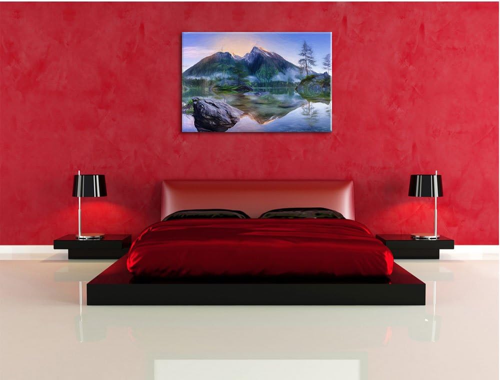 Pixxprint Sonnenaufgang am Hintersee als Leinwandbild/Grösse: 100x70 / Wandbild/Kunstdruck/fertig be