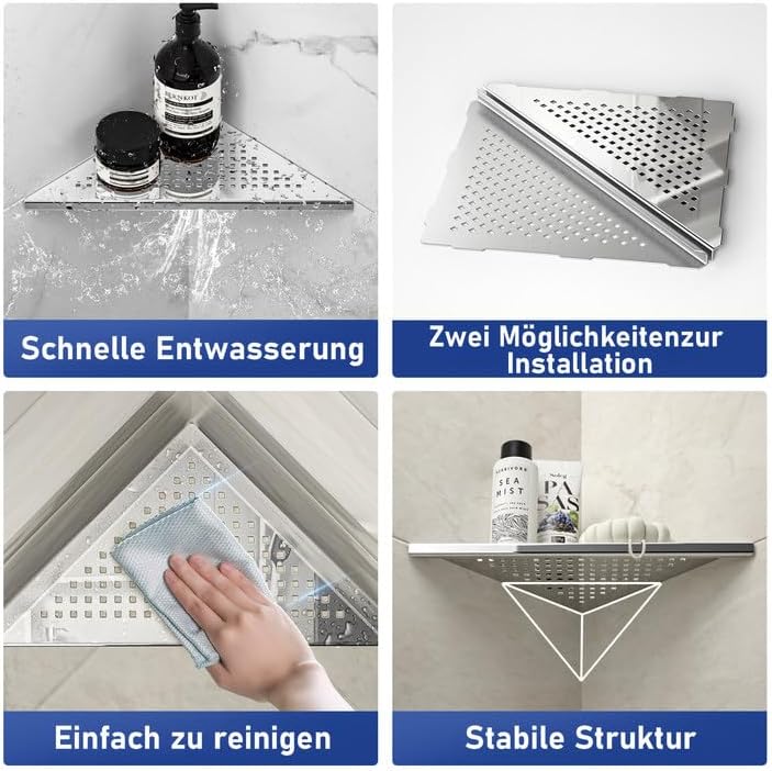 Eck Duschregal, Edelstahl 304 Badezimmerregal aus Stahl mit Gitterdesign für geflieste Wände, Einbau