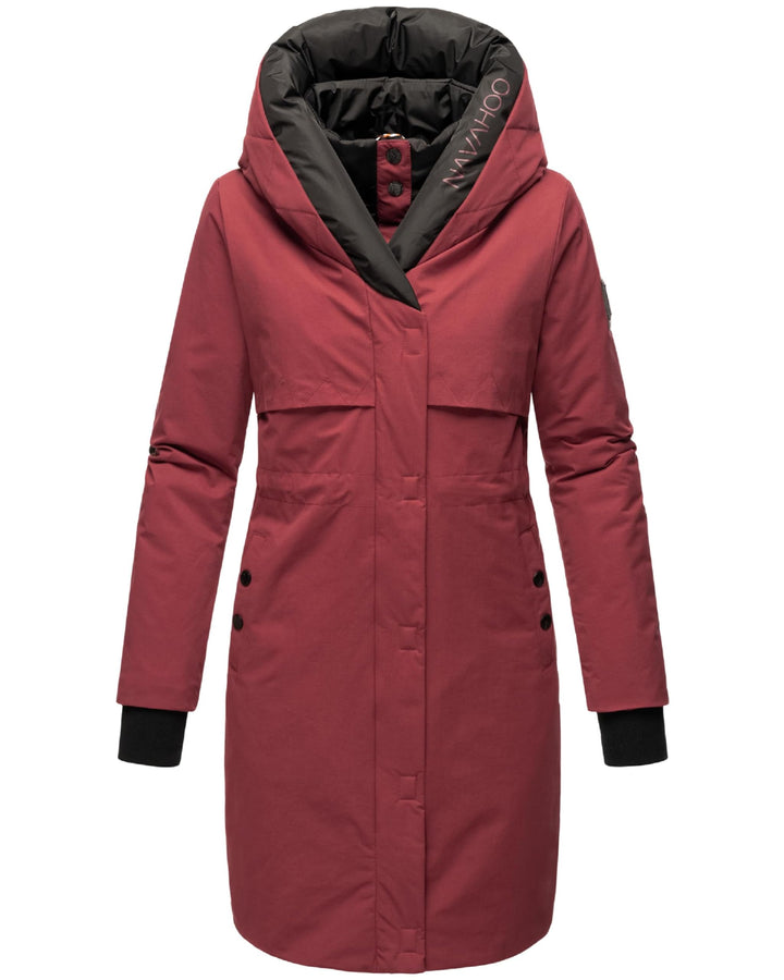 Navahoo Damen Mantel Lange warme Winter Steppjacke mit Kapuze Snowelf XS-XXL L Bordeaux, L Bordeaux
