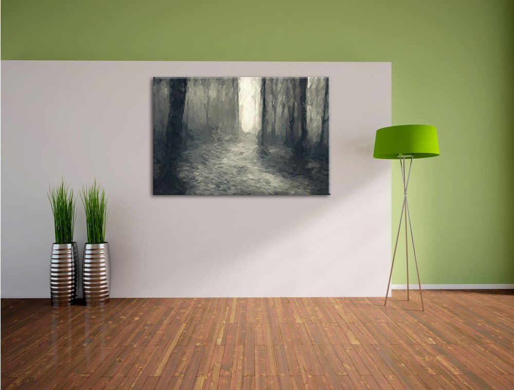 Pixxprint düsterer Wald als Leinwandbild/Grösse: 100x70 cm/Wandbild/Kunstdruck/fertig bespannt, 100x