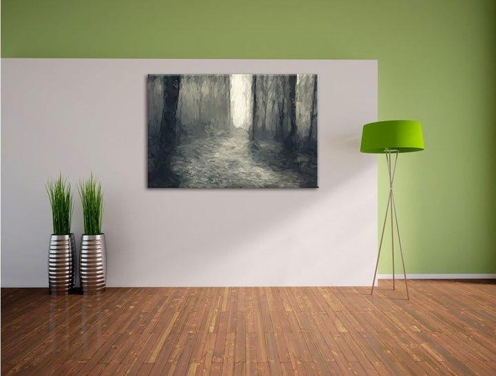 Pixxprint düsterer Wald als Leinwandbild/Grösse: 100x70 cm/Wandbild/Kunstdruck/fertig bespannt, 100x