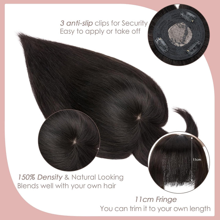 Clip in Extensions Echthaar Topper Extensions Echthaar mit Pony(11cm lang) Haarteile Echthaar Toupet