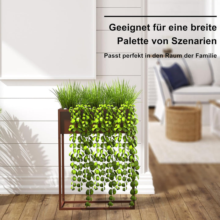 Metall Blumentopf Braun mit Gestell Pflanzen Ständer eckig mit Übertopf - Innen Deko Blumenhocker Pf