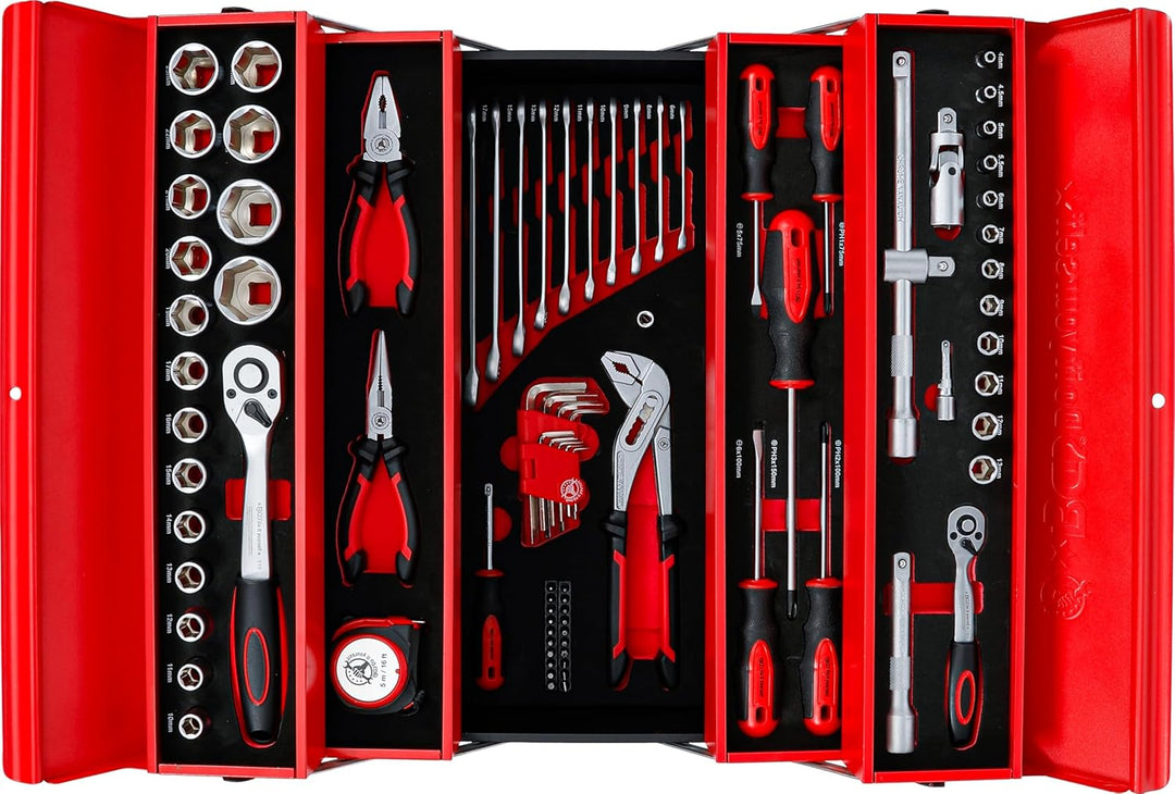 BGS Diy 6056 | Metall-Werkzeugkoffer inkl. Werkzeug-Sortiment | 86-tlg. Koffer mit Werkzeug, Koffer