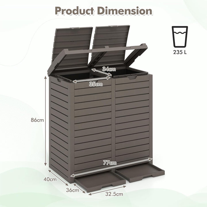 GIANTEX Mülleimer 2 Fächer Outdoor, 235 L, Abfalleimer mit Doppeldeckel & Griff, Mülltonne Abfallton