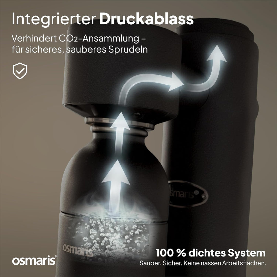 Wassersprudler aus hochwertigem Edelstahl - Design Soda Maker inkl. 2x 1,1 L Edelstahlflaschen - ges