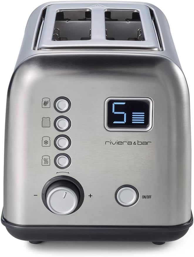 riviera&bar Toaster Automatisch – 2 Scheiben, Extra-Breite Schlitze 4 cm, LCD-Display mit Countdown,