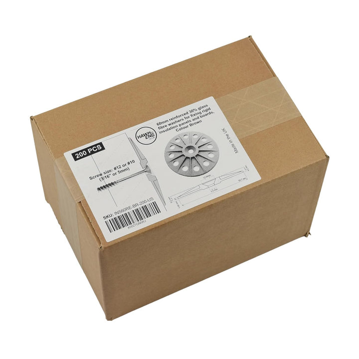 60 mm Dämmscheibe zur Befestigung von starren Dämmplatten - 30% Fiberglas - Hellbraun, Weiss 200, 20