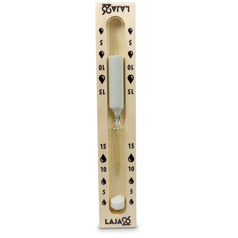LaJa26 Sauna Sanduhr "Rechteck" weisser Sand - FSC Espenholz - Drehgestell aus Holz zur Montage an d