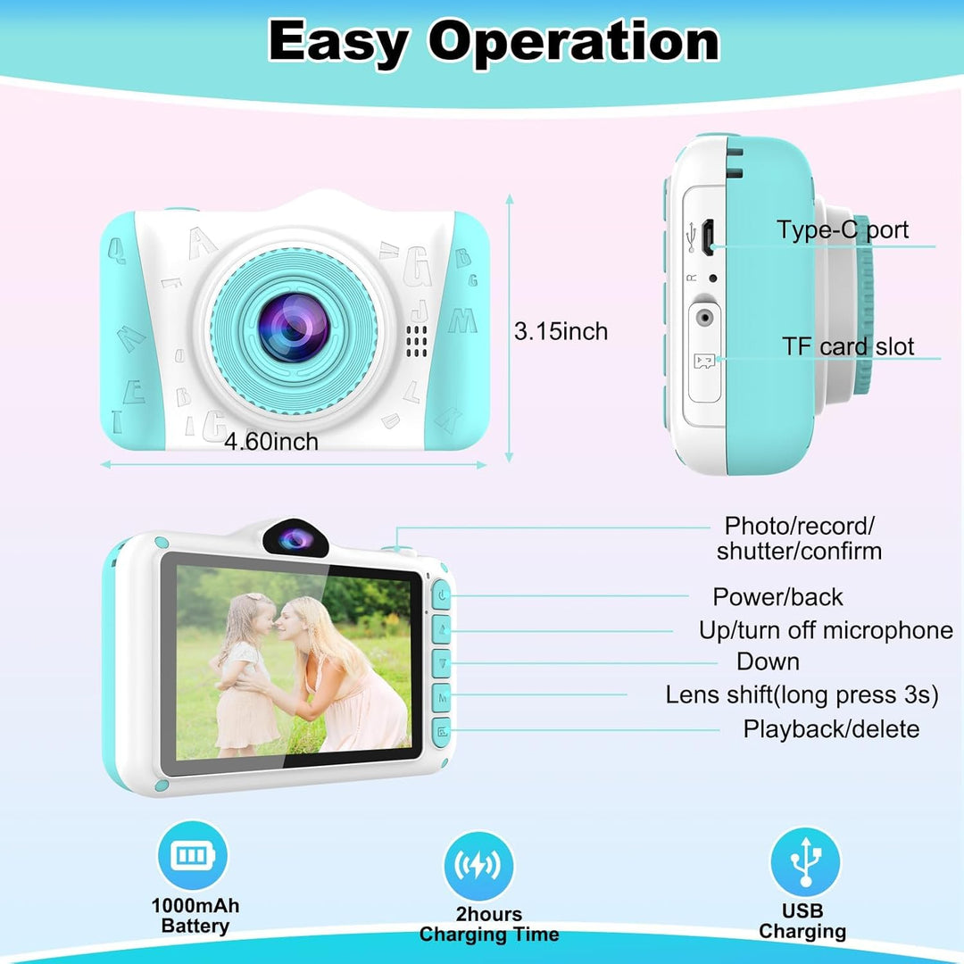 Kinderkamera,3,5-Zoll Grossbildschirm,Digitalkamera Kinder Fotoapparat mit 32GB-Karte,1080P HD 12MP,