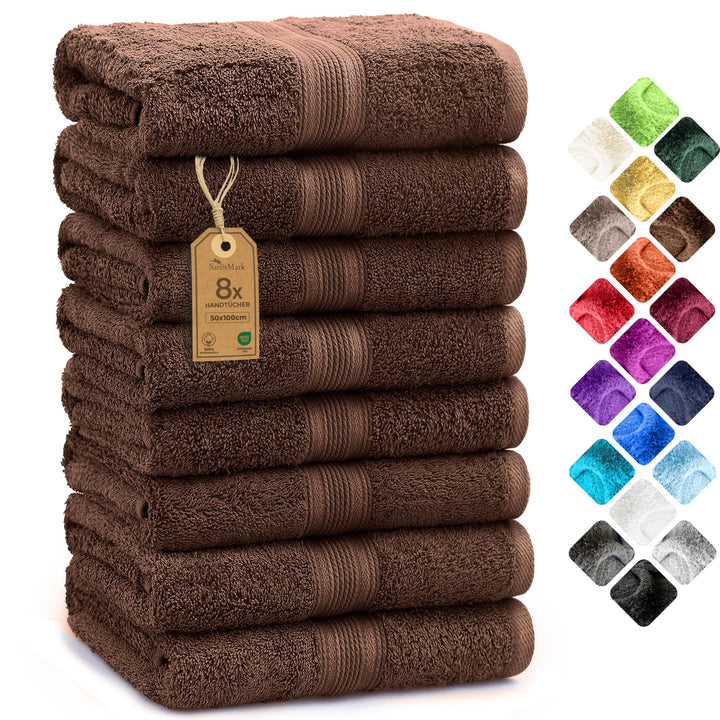 NatureMark 8er Pack Frottier Handtücher 50x100cm, 100% Baumwolle, Schokobraun, 50 x 100 cm, Schokobr