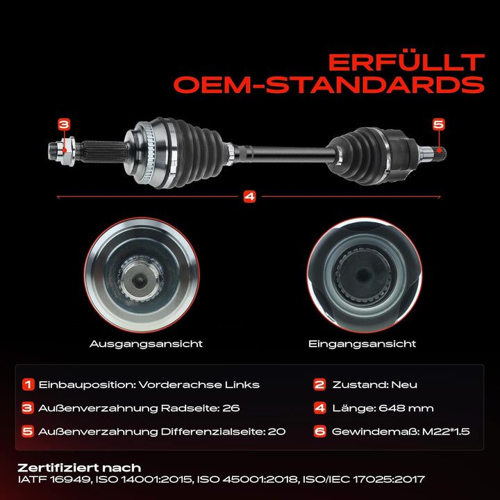 Frankberg Antriebswelle Vorderachse Links Kompatibel mit A.v.e.n.s.i.s T25 1.8L 2003-2008 Celica ZZT