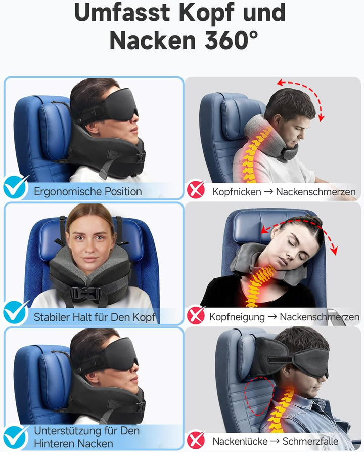 Umisleep Nackenkissen Flugzeug für Langen Flug, mit 3D-Schlafmaske, Nackenkissen Memory Foam 360° St