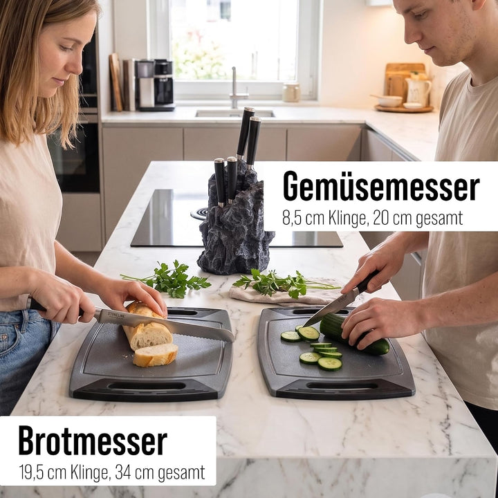STONELINE® EXCALIBUR® Messerblock, bestückt, 6-teilig, rostfreier Spezialklingenstahl, Inklusive Sch