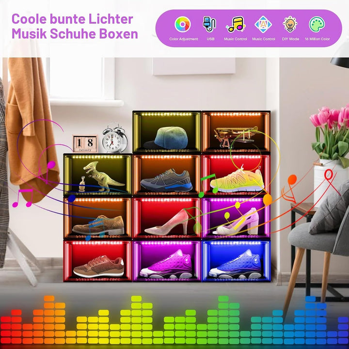 LED Schuhboxen Stapelbar, 2er Set, Schuh-Organizer aus Kunststoff, Schuhaufbewahrung Platzsparend, M