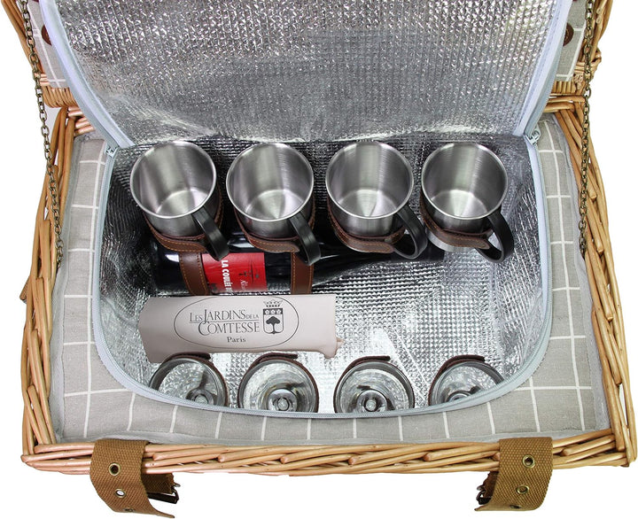 Les Jardins de la Comtesse - Picknick-Korb aus Weidengeflecht Concorde - für 4 Personen, Kühlbox, Te