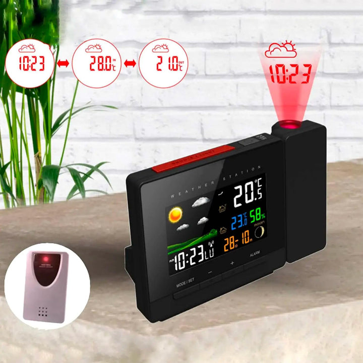 FISHTEC - Multifunktionale Wetterstation mit Farbdisplay - Kabelloser Aussensensor - Wettervorhersag