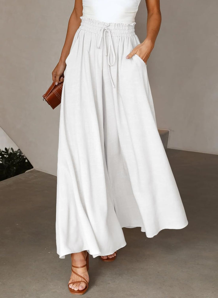Dokotoo Sommerhose Damen Leicht Palazzo Hose Elegant Sommer High Waist Baggy Leinenhose Freizeithose
