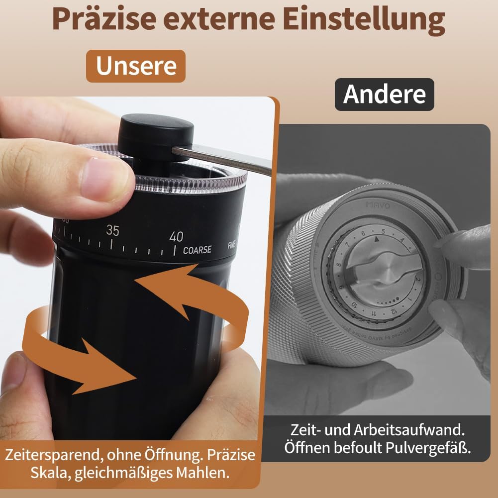 Kaffeemühle Manuell, Handmühle Kaffee Schwarz, Manuelle Kaffeemühle mit Keramikmahlwerk, 40-stufige