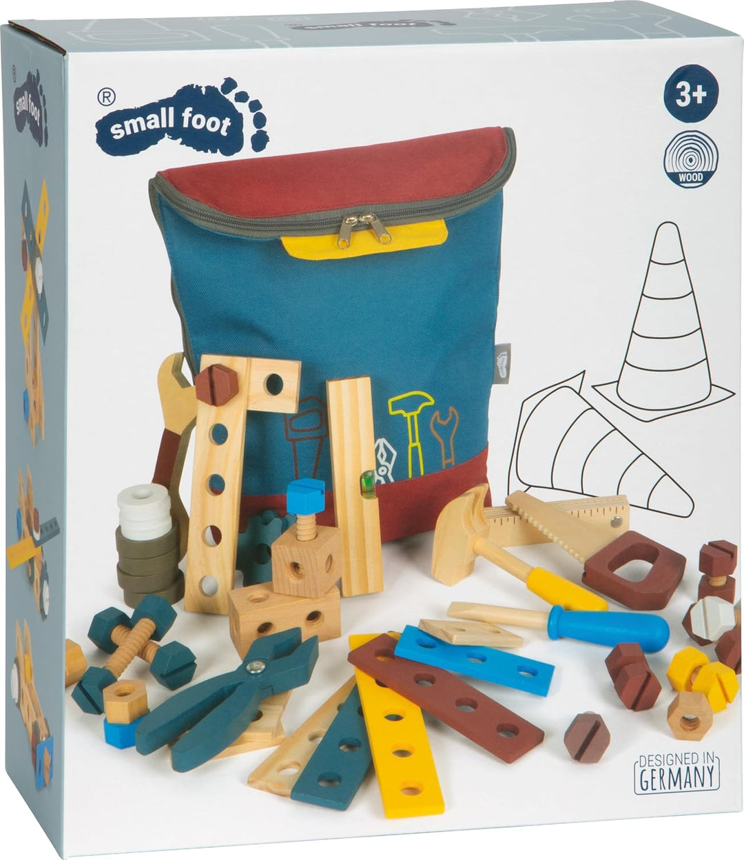 small foot Werkzeugrucksack Konstruktion „Workshop“, Kinder-Rucksack mit 8 Werkzeugen aus Holz, ab 3