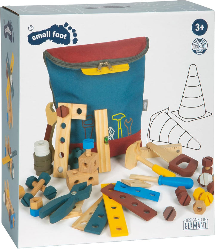 small foot Werkzeugrucksack Konstruktion „Workshop“, Kinder-Rucksack mit 8 Werkzeugen aus Holz, ab 3