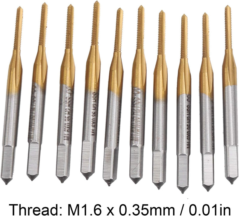 10 Stück HSS Metric Taps Titanbeschichtete Gewindebohrmaschine Gewindebohrer M1.6 x 0.35mm