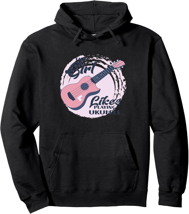 Mädchen spielt gerne Ukulele Gitarre Musiknoten Pullover Hoodie