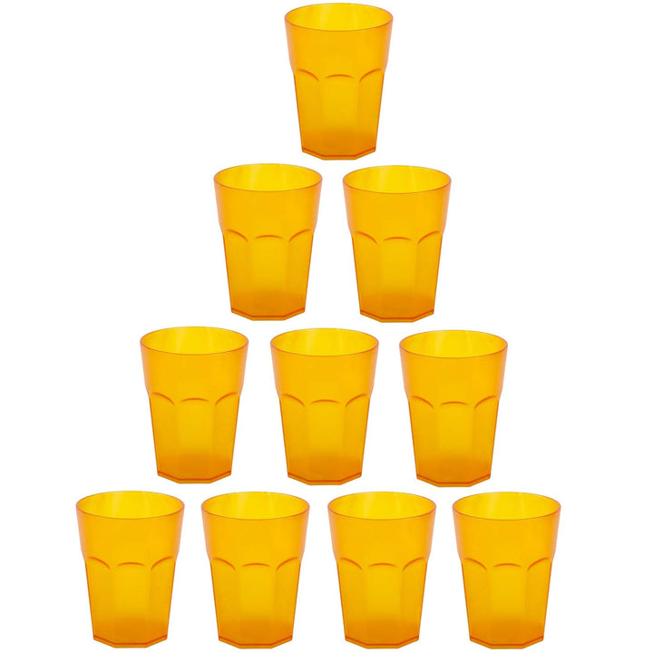10 x Plastikbecher, Trinkbecher, Orange, Cocktailbecher, 250 ml, mit Eichstrich, stapelbar, Mehrweg,