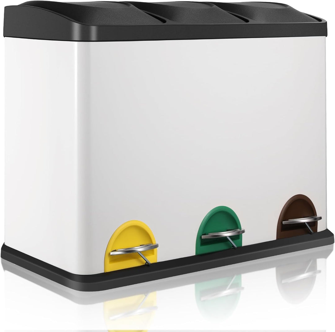 LIFERUN Mülleimer 3 Fächer, 3X 15L Mülltrennsystem, 45 Liter Abfalleimer Küche, Gross Edelstahl Tret