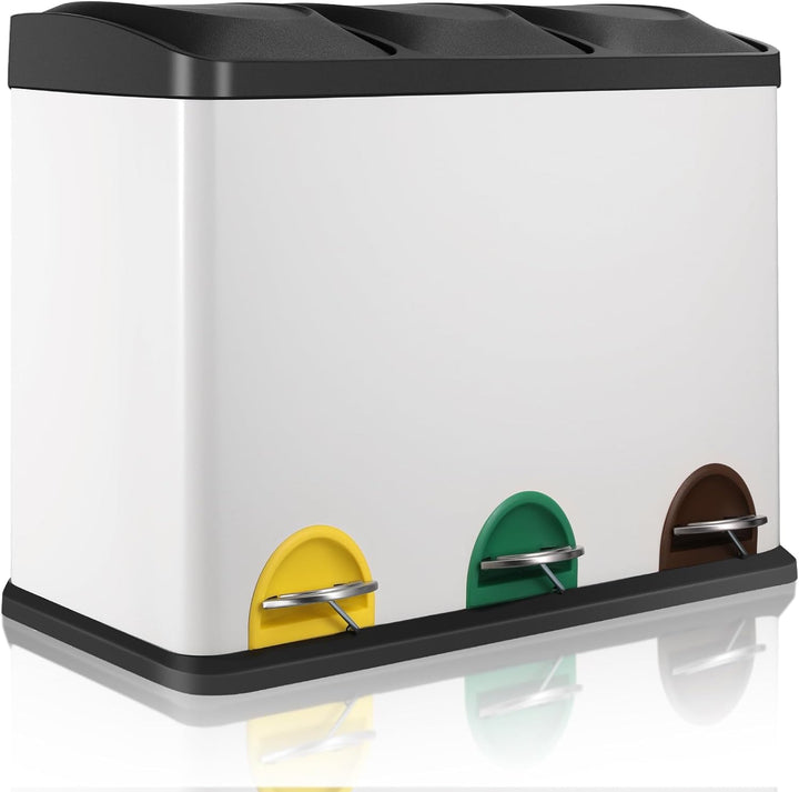 LIFERUN Mülleimer 3 Fächer, 3X 15L Mülltrennsystem, 45 Liter Abfalleimer Küche, Gross Edelstahl Tret