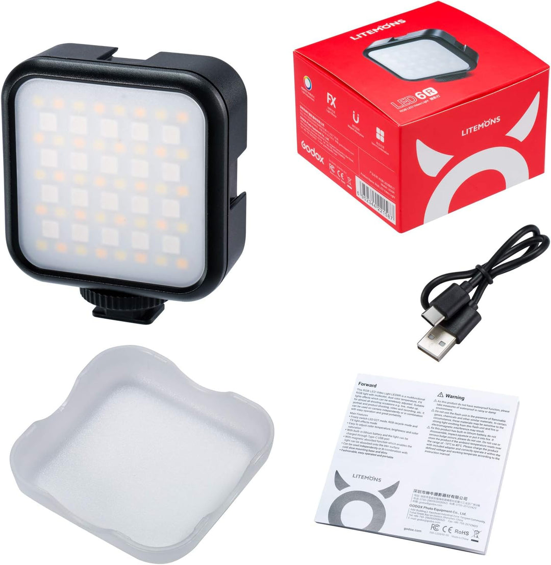 GODOX LITEMONS LED6R RGB LED-Videoleuchte, Taschenlicht Bicolor 3200K-6500K CRI 95, 13 FX Lichteffek