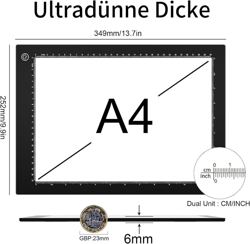 A4 LED Leuchttisch,Magnetisch Led Licht Pad Ultra-dünne Leuchtplatte Zeichnen,Type-C Schnittstelle L