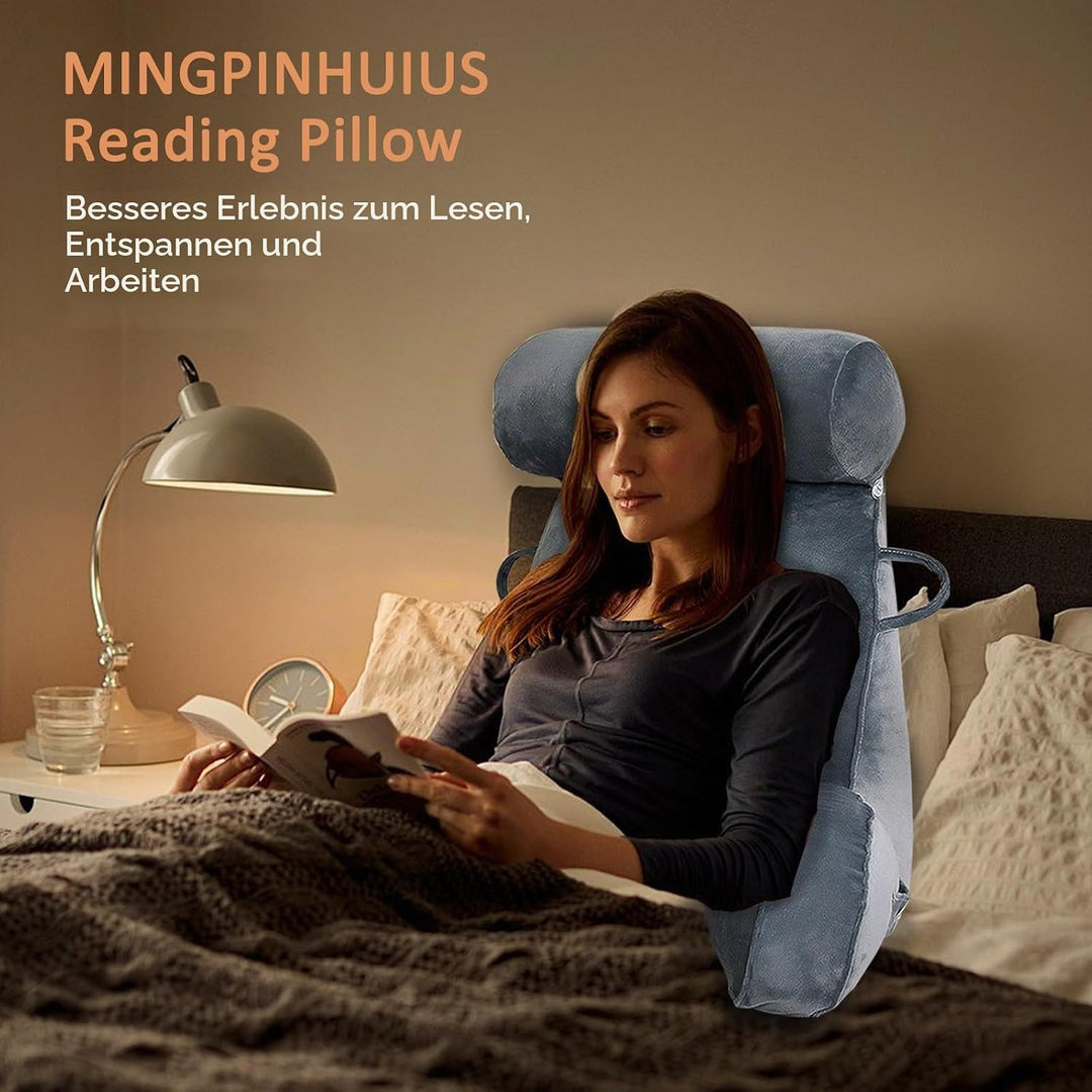 MINGPINHUIUS XL Lesekissen für Bett und Sofa mit Abnehmbarer Nackenrolle, Ideal Erwachsenen Rückenki