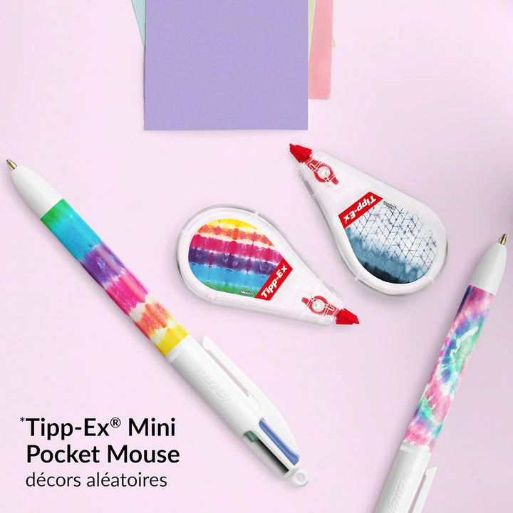 BIC 4 Colours 4 Farben Kugelschreiber und Tipp-Ex Korrekturroller Schreibwaren Set, in Tie Dye Batik