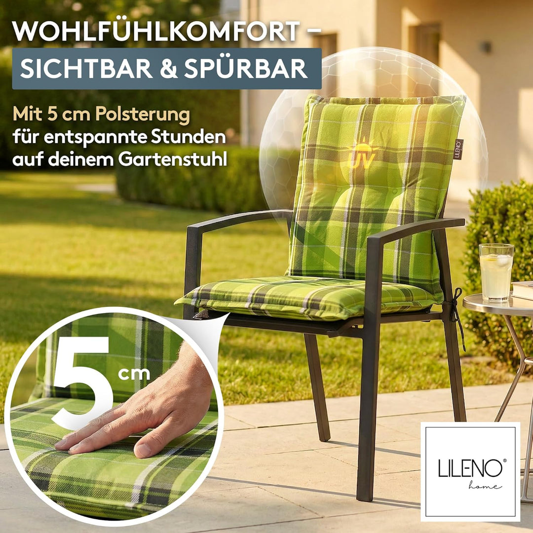 LILENO HOME Gartenstuhl Auflagen als [1er Set - Niedriglehner] in Karo Grün - Bequeme Liegen als Sit