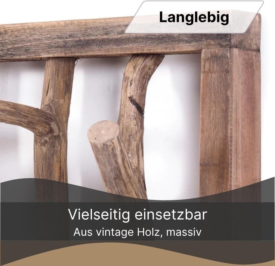 DESIGN DELIGHTS RUSTIKALE WANDGARDEROBE LIMB | 45x23x~10-13 cm (BxHxT), Treibholz | Hakenleiste | Fa