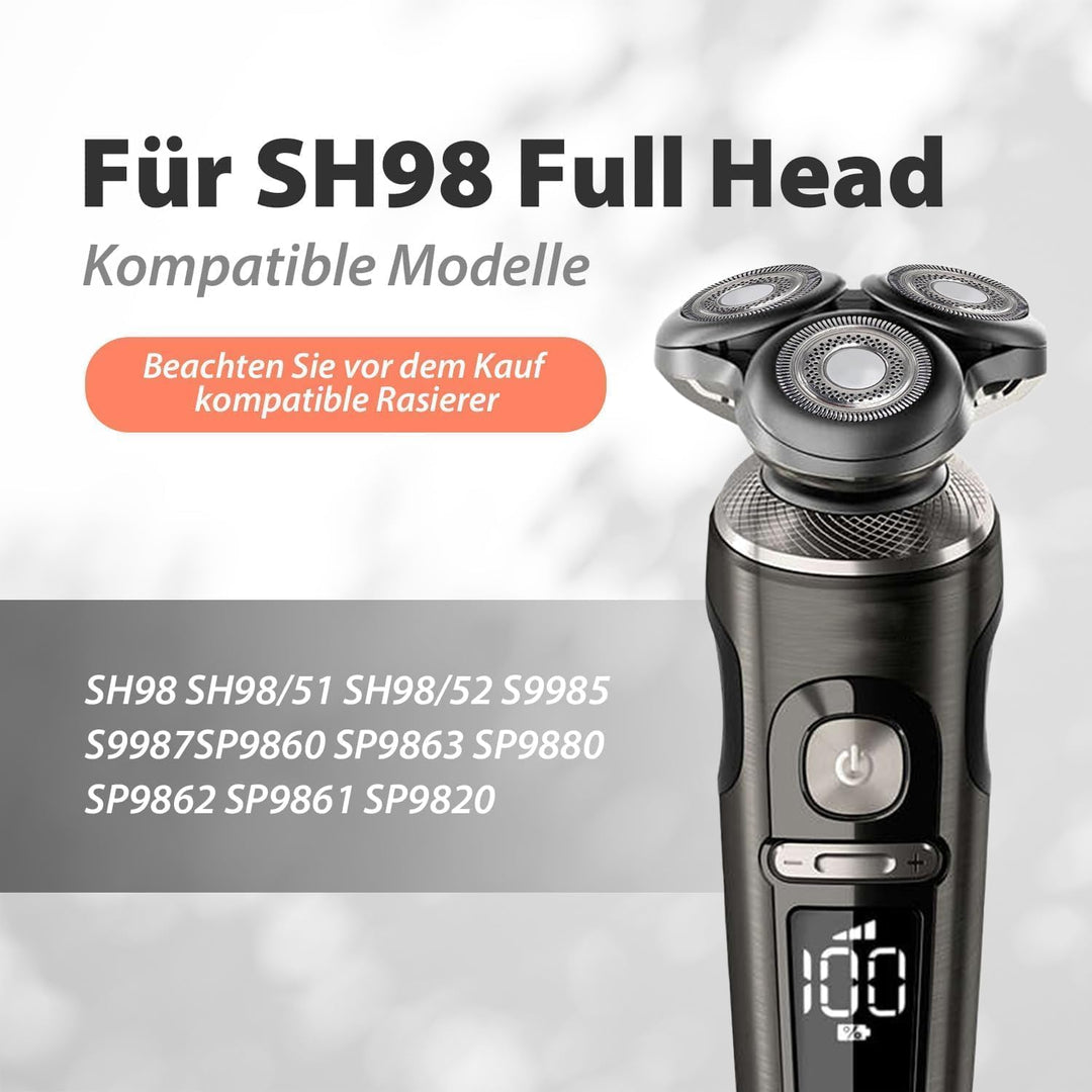 SH98 Komplett Ersatz Rasierkopf, kompatibel mit Philips Norel * o Serie 9000 Rasierkopf, Präzisionsr