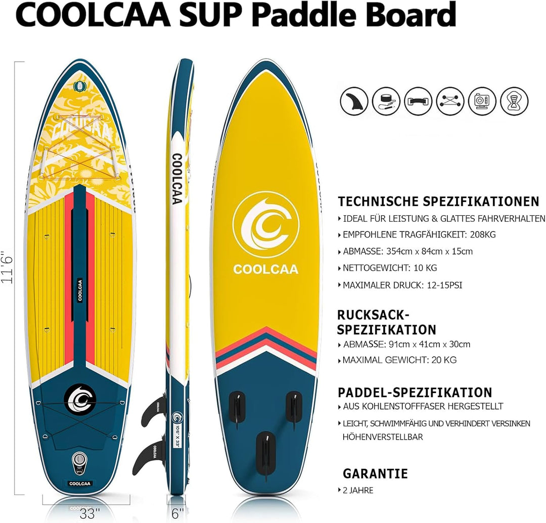 COOLCAA SUP Board, 355cm (Extra Gross) Stand Up Paddling Board, Aufblasbares Stand-Up Paddle Board m