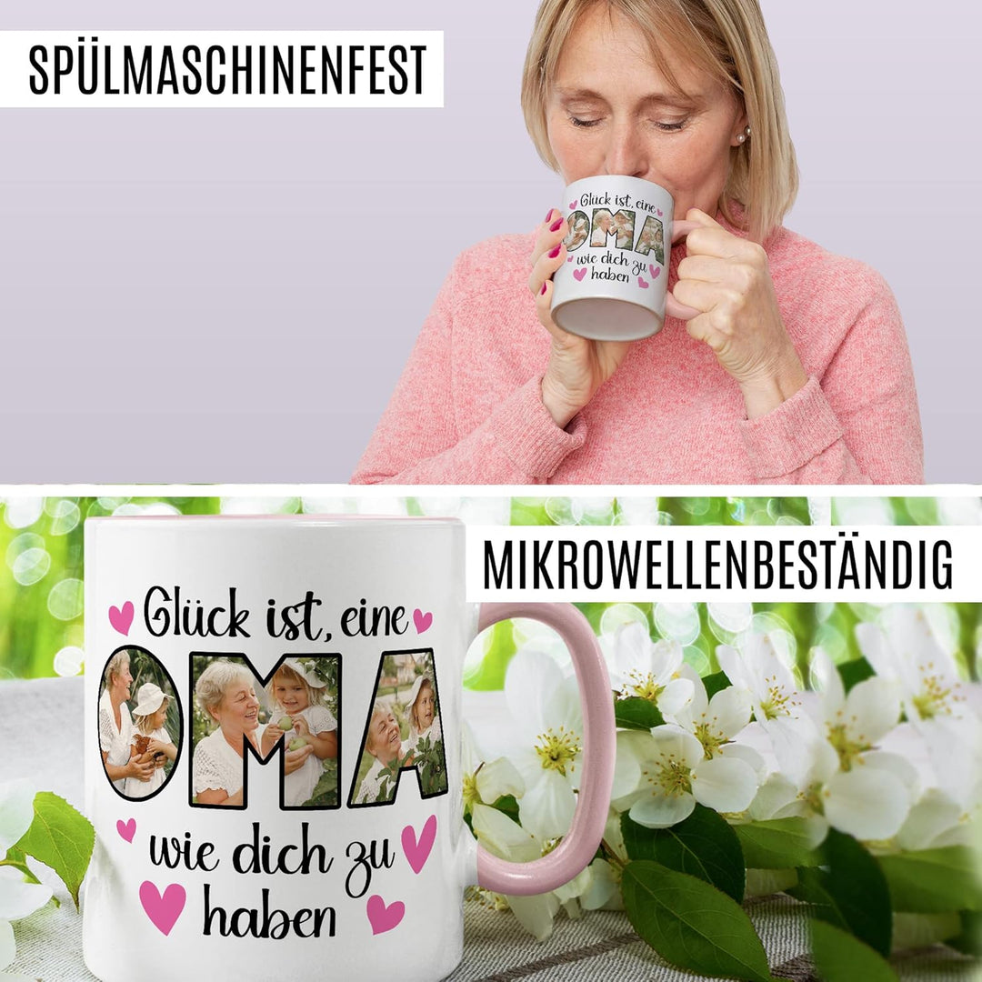 Oma Tasse personalisiert mit Bild, Glück ist eine Oma wie dich zu haben, Geschenk personalisierbar G