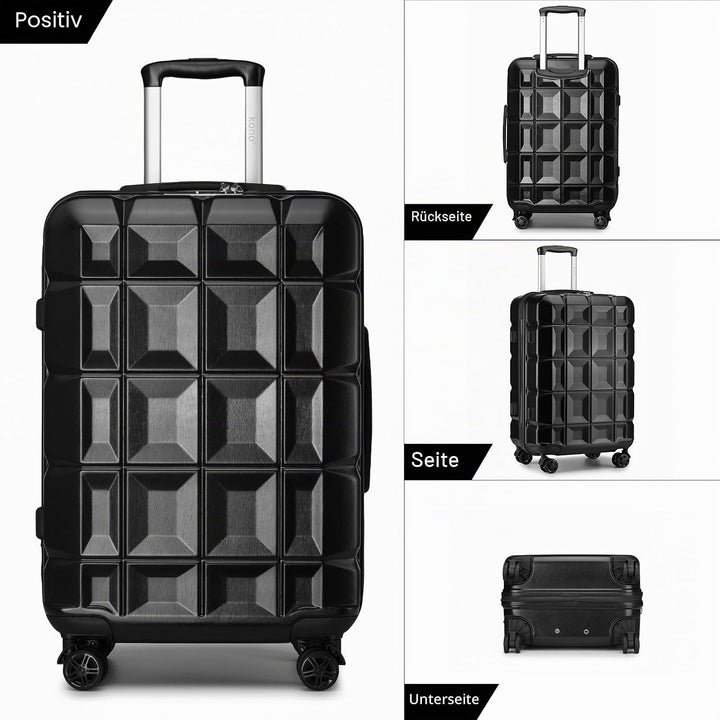KONO Handgepäck Zwillingsrollen-ABS-Hartschalenkoffer 54x34x22cm, 4 Rollen, Schwarz Schwarz Handgepä