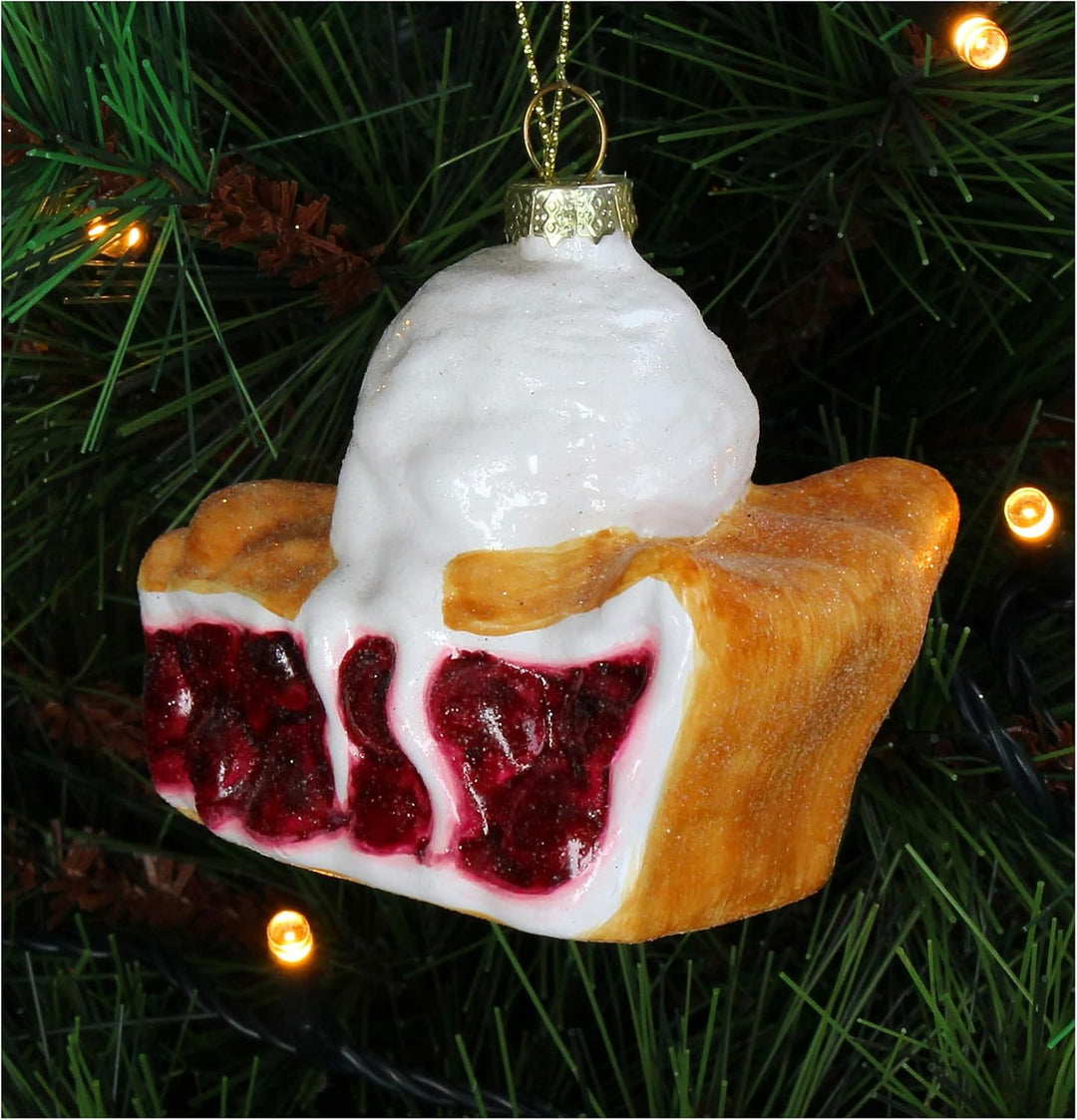 Christbaumschmuck Glas 8cm - Kirschkuchen mit EIS Aufhängen - Weihnachtsbaum Anhänger für Weihnachte