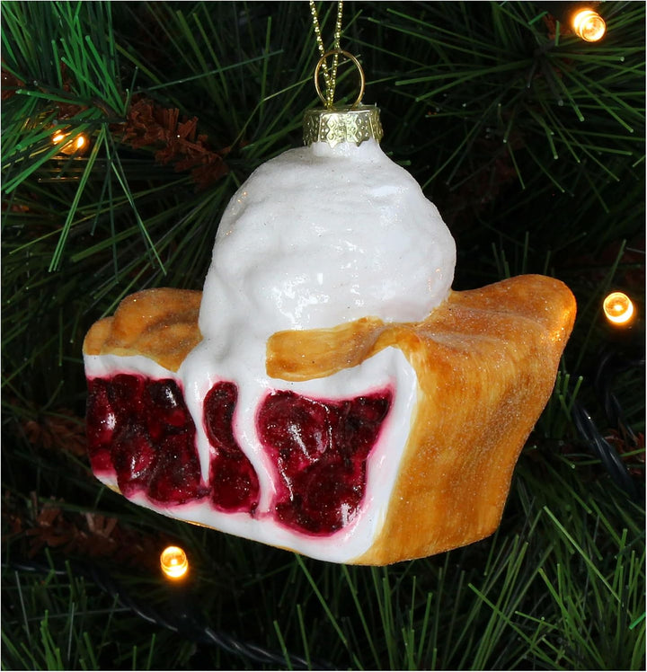 Christbaumschmuck Glas 8cm - Kirschkuchen mit EIS Aufhängen - Weihnachtsbaum Anhänger für Weihnachte