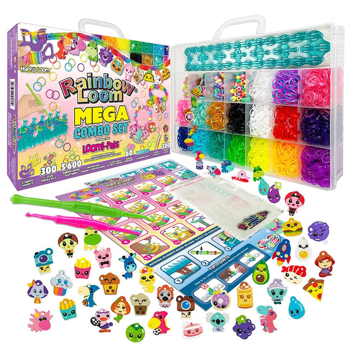 BANDAI - Rainbow Loom Mega Combo Set - Riesiges Set - Armbandherstellung - Bastelspass - Webstuhl mi