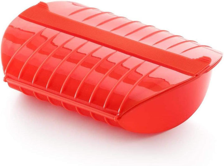 Lékué - Dampfbox mit Einlegeboden, 3-4 Personen, Fassungsvermögen: 1400 ml rot, Rot