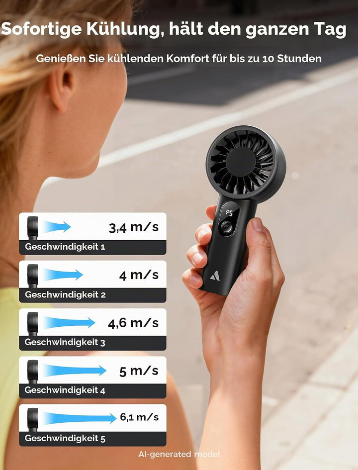 Aecooly Mighty Handventilator, Tragbarer Mini Ventilator, USB-aufladbar [Max. 10 Stunden Kühlzeit],