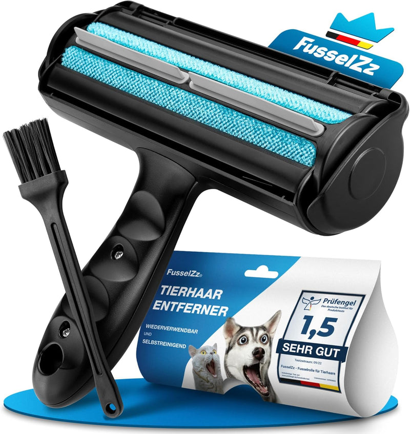 FusselZz® Home Premium Fusselrolle Schwarz Tierhaare - Selbstreinigender Tierhaarentferner zum Katze